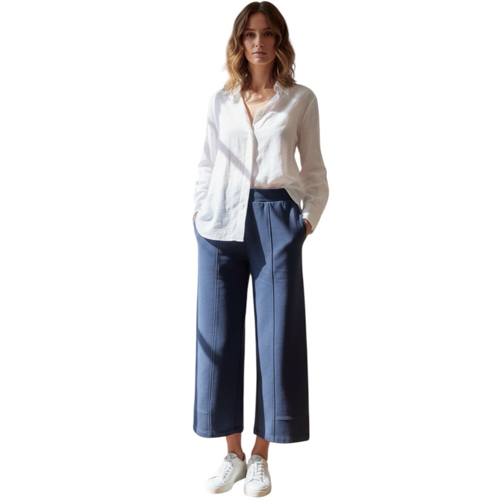 Haven Well Within Organic Cotton Terry Wide Leg Pants in Slate Blue Size S